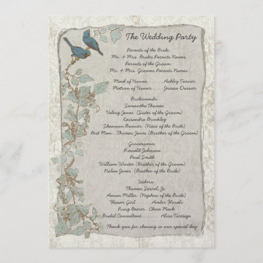 programma voor Blauwgroen vogelweddenschappen Programmakaart (Achterkant)