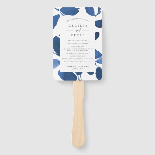 programma voor botanische bruiloft | Indigo Handwaaier (Voorkant)