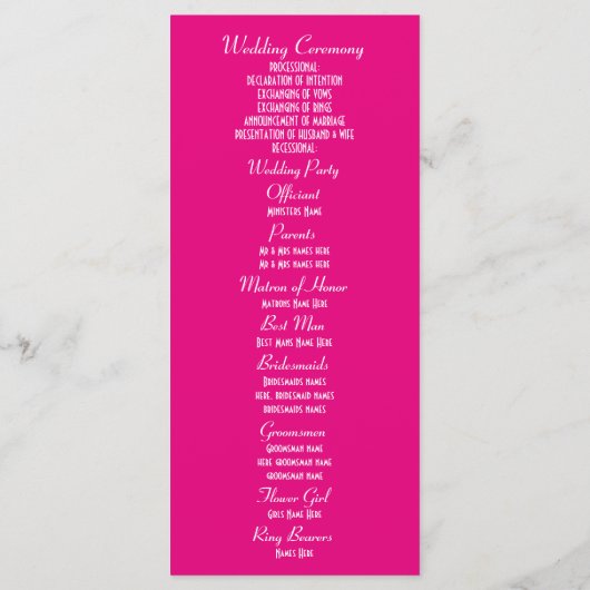 Programma voor bruiloft in de kerk van de Roze en Programmakaart (Achterkant)