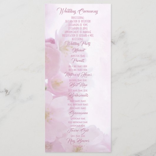 Programma voor bruiloft van de Roze bloemenkrokerk Programmakaart (Achterkant)