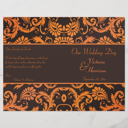 Programma voor bruin en Oranje Damask Wedding (Voorkant)