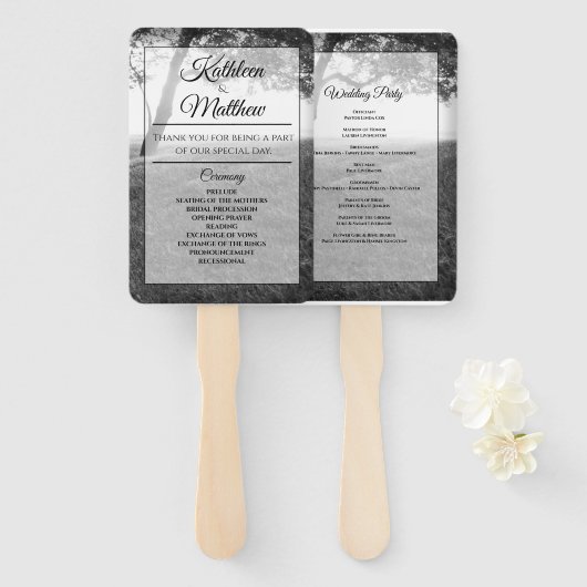 Programma voor buitenshuis Shade Black & White Wed Handwaaier (Voorkant en achterkant)