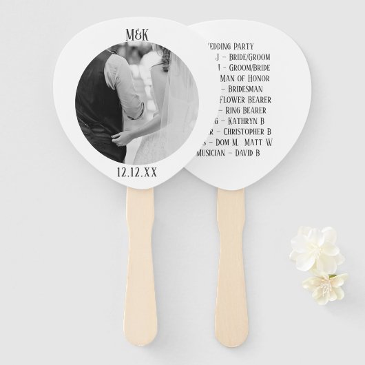 Programma voor buitenste bruiloft handwaaier (Voorkant en achterkant)