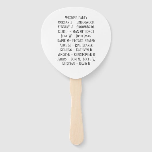 Programma voor buitenste bruiloft handwaaier (Achterkant)