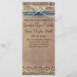 Programma voor  Burlap Wedding in Rustisch land Programmakaart