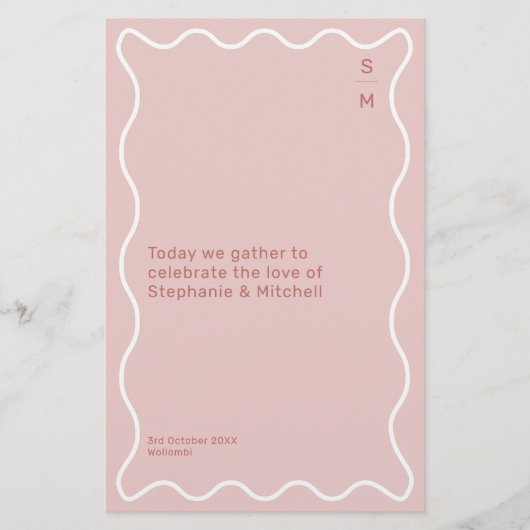 Programma voor ceremonie bij roze en witte wavy Bo (Voorkant)