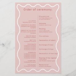 Programma voor ceremonie bij roze en witte wavy Bo