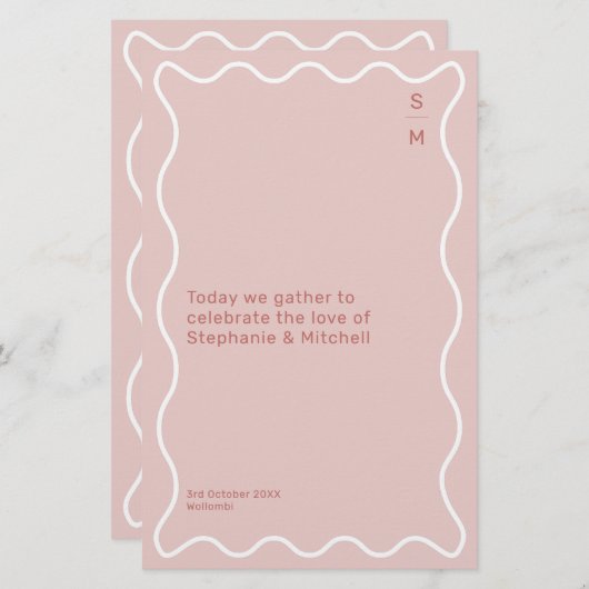 Programma voor ceremonie bij roze en witte wavy Bo (Voorkant / Achterkant)