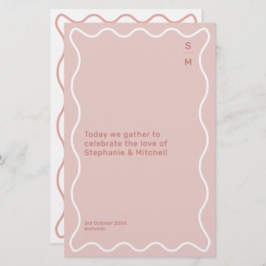 Programma voor ceremonie bij roze en witte wavy Bo (Voorkant / Achterkant)