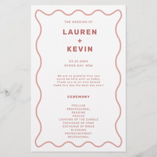 Programma voor ceremonie bij roze en witte wavy Bo (Voorkant)