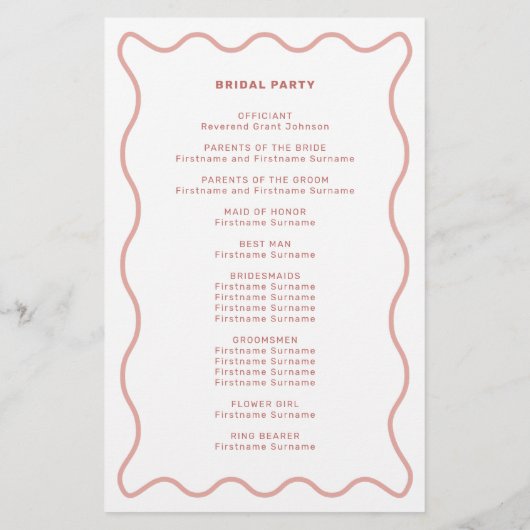 Programma voor ceremonie bij roze en witte wavy Bo (Achterkant)