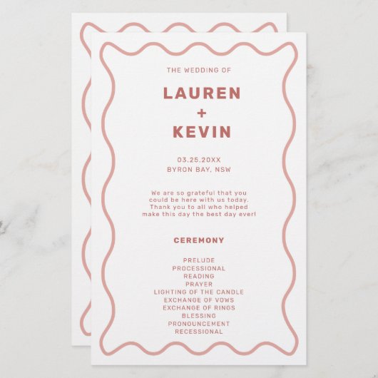 Programma voor ceremonie bij roze en witte wavy Bo (Voorkant / Achterkant)