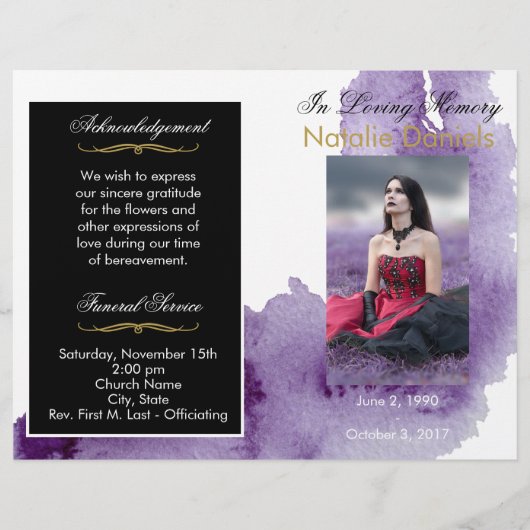 Programma voor de begrafenis van ultra Violet Wate (Voorkant)