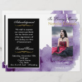 Programma voor de begrafenis van ultra Violet Wate (Voorkant / Achterkant)