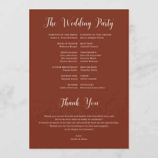 Programma voor de beste dag van het huwelijk programmakaart (Achterkant)