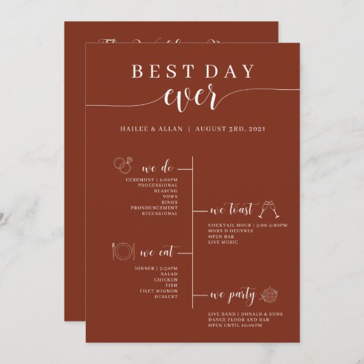 Programma voor de beste dag van het huwelijk programmakaart (Voorkant / Achterkant)