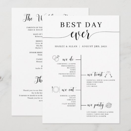 Programma voor de beste dag van het huwelijk programmakaart (Voorkant / Achterkant)