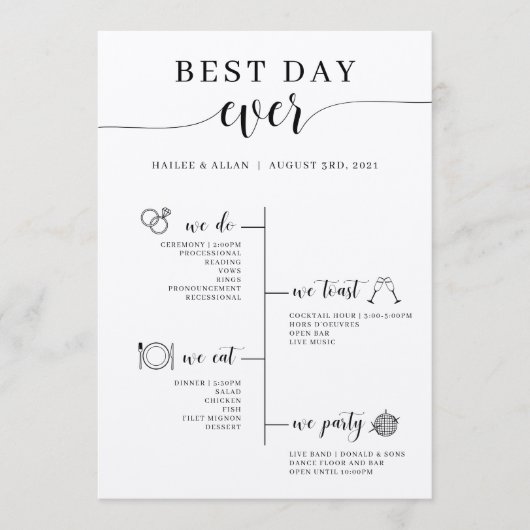 Programma voor de beste dag van het huwelijk programmakaart (Voorkant)