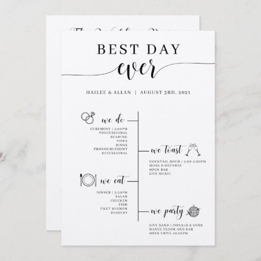 Programma voor de beste dag van het huwelijk programmakaart (Voorkant / Achterkant)