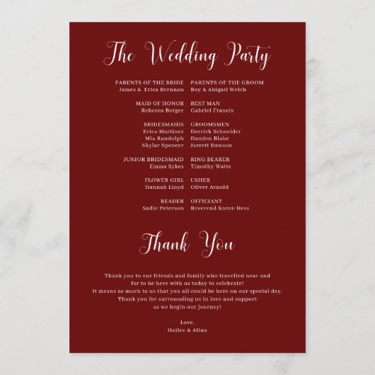 Programma voor de beste dag van het huwelijk programmakaart (Achterkant)