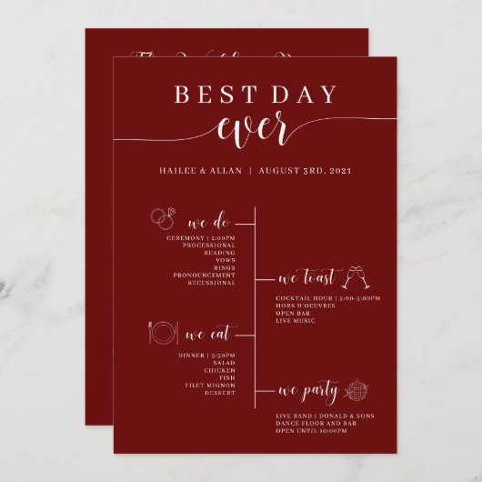 Programma voor de beste dag van het huwelijk programmakaart (Voorkant / Achterkant)