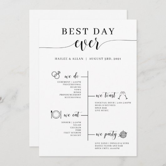 Programma voor de beste dag van het huwelijk programmakaart (Voorkant / Achterkant)