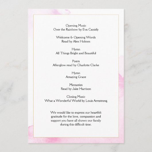 Programma voor de bestelling van paarse bloemen programmakaart (Achterkant)