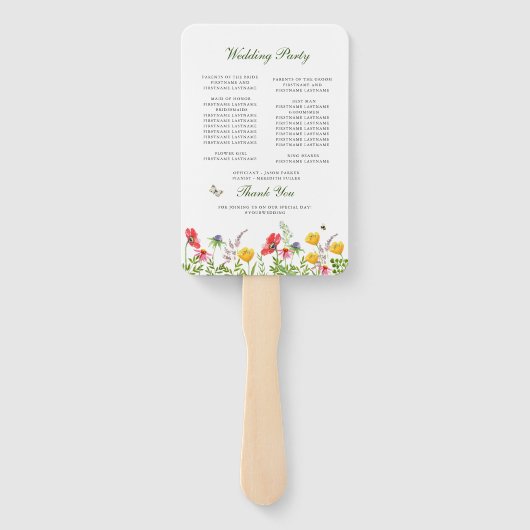 Programma voor de bruiloft van de tuin van wilde b handwaaier (Achterkant)