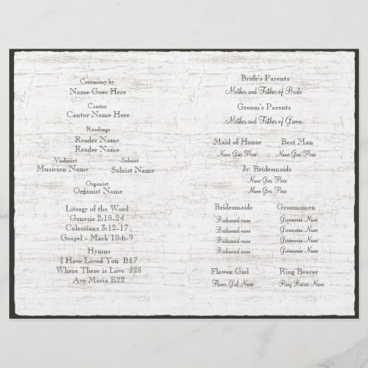 programma voor de bruiloft van de vogelboom (Achterkant)