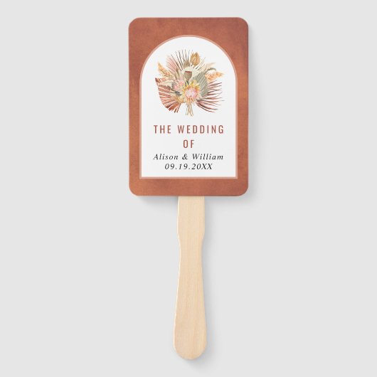 programma voor de bruiloft van gedroogde palmparel handwaaier (Voorkant)