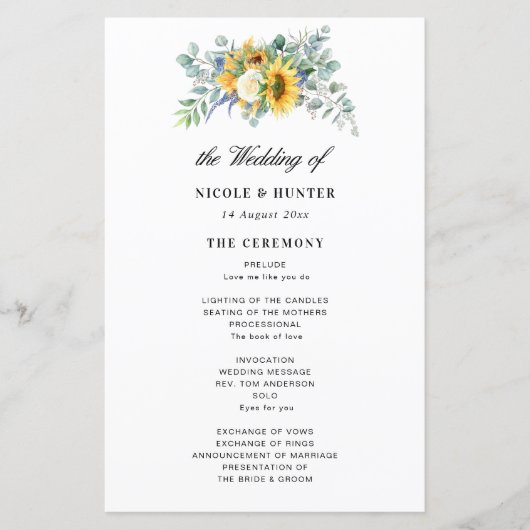 programma voor de bruiloft van rustige zonnebloeme (Voorkant)
