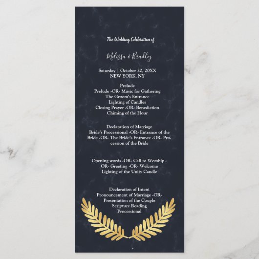 Programma voor de ceremonie met gouden lijst achte programmakaart (Voorkant)