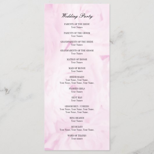 Programma voor de ceremonie van de roze bloem voor programmakaart (Achterkant)