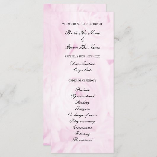 Programma voor de ceremonie van de roze bloem voor programmakaart (Voorkant / Achterkant)