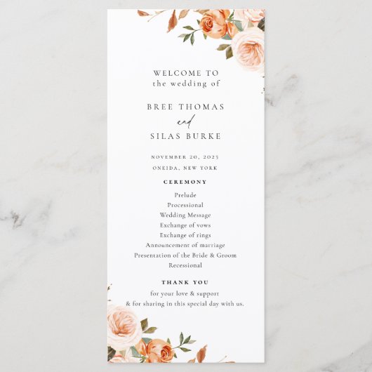 Programma voor de herfst van Floral Wedding Programmakaart (Voorkant)