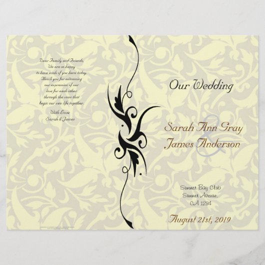 Programma voor de Joodse bruiloft van Cream Damask (Voorkant)