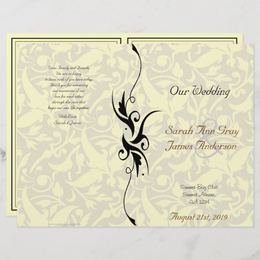 Programma voor de Joodse bruiloft van Cream Damask (Voorkant / Achterkant)