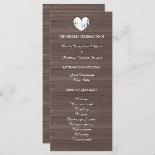  programma voor de kerkbruiloft van het land met h programmakaart (Voorkant / Achterkant)