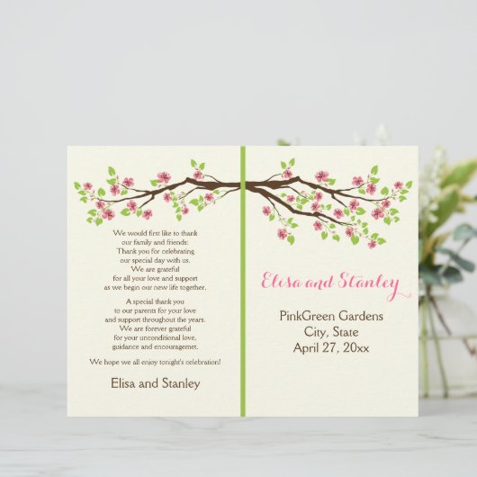 Programma voor de lentebruiloft van roze kersen (Staand voorkant)