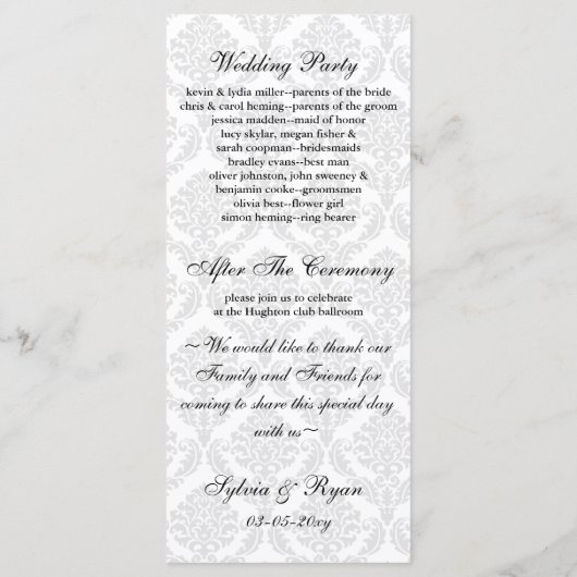 programma voor donkere en witte duwen bruiloft programmakaart (Achterkant)