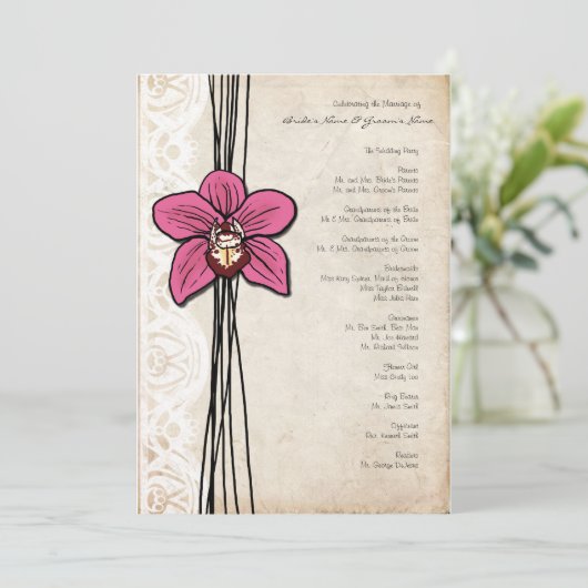  programma voor donkerroze orchidee bruiloft programmakaart (Staand voorkant)