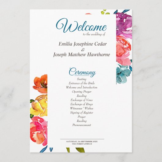 programma voor donkerzomerkleurige turkooizen programmakaart (Voorkant)