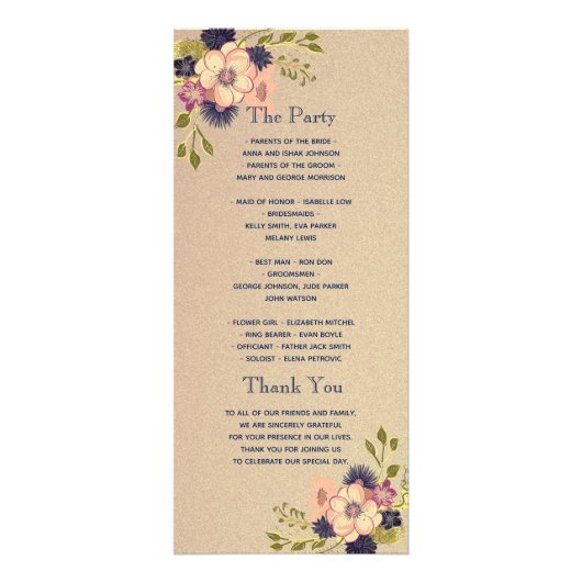 Programma voor een blauwe bruiloft bij de Floral (Achterkant)