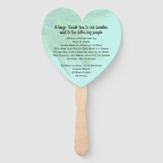 Programma voor een hemelboom met hartshaped Weddin Handwaaier (Achterkant)