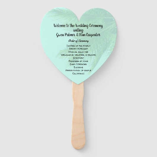 Programma voor een hemelboom met hartshaped Weddin Handwaaier (Voorkant)