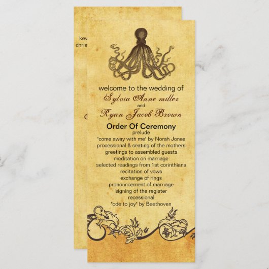 programma voor een rustige octopus strandbruiloft programmakaart (Voorkant / Achterkant)