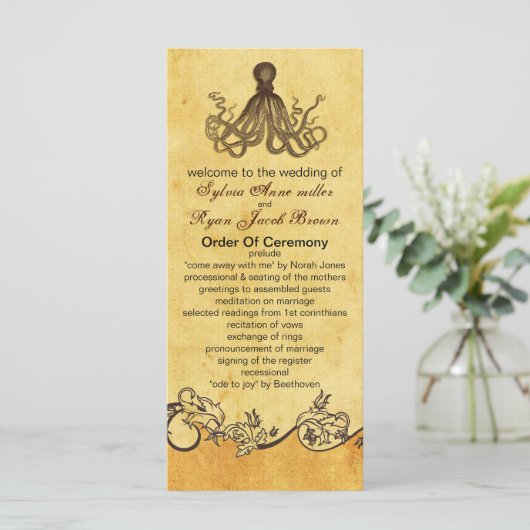 programma voor een rustige octopus strandbruiloft programmakaart (Staand voorkant)