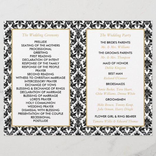 programma voor gouden, zwarte en witte bruiloft (Achterkant)
