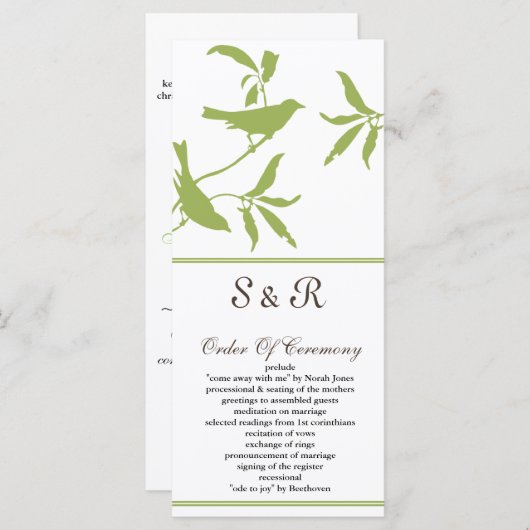 programma voor groene bruiloft programmakaart (Voorkant / Achterkant)