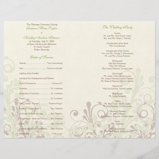 Programma voor groene en Abstracte Floral Wedding (Achterkant)